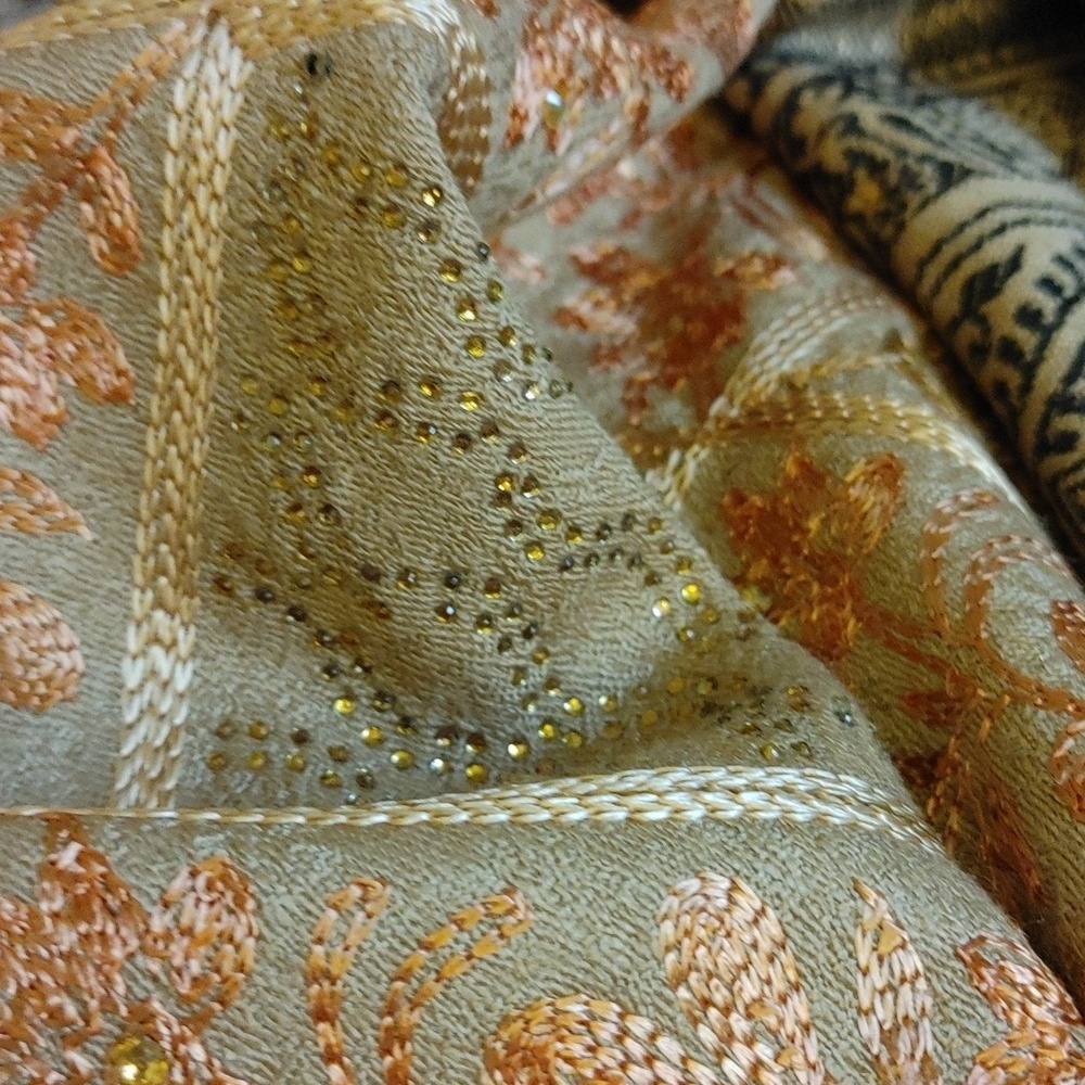 Roop Sari Palace Kashmiri Shawl Tan - Picture 13 of 16